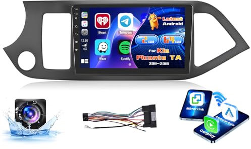 Inefala Radio para Kia Picanto TA 2011-2016 Android 15 2+64G con Wireless Carplay y Android Auto, 9'' Pantalla Táctil Estéreo Radio con Bluetooth 26UI EQ GPS FM/RDS SWC AHD Cámara Inversa