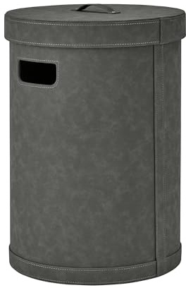 blomus Wäschesammler -SAHLA- | Wäschekorb mit Deckel | Ø 35 x 51H cm | 50 Liter | Farbe Pewter | Wäschebox aus Leder
