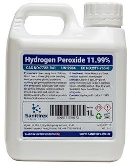 Sanitirex Hydrogen Peroxide 11.99%, 1L Container 1 Litre Powerful Disinfectant for Home, Medical Use plant care MADE in UK