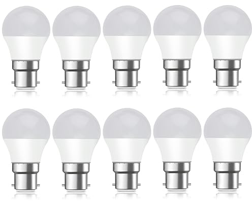 Bright Source Non-Dimmable Opal Frosted LED Golf Bulb, 4.8W, 470lm, B22 Bayonet, 4000K Cool White - Pack of 10 Bulbs