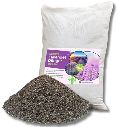 Rodopi Bio-Lavendeldünger Granulat – 3 Monate Langzeitwirkung – 100% pflanzlich & kalkhaltig – Organischer NPK-Dünger 7-3-8 mit Eisen & Magnesium 20kg