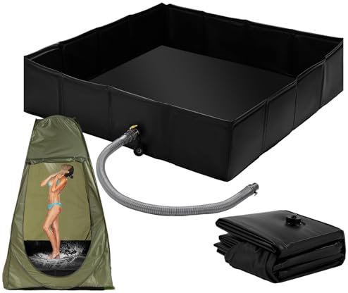 Faltbare Duschbasis, 104x104x25cm Große Tragbare Duschwanne Mit Abflussrohr, Duschzelt Camping Duschbasis Für Indoor Outdoor, Haustier Dusche Badewanne