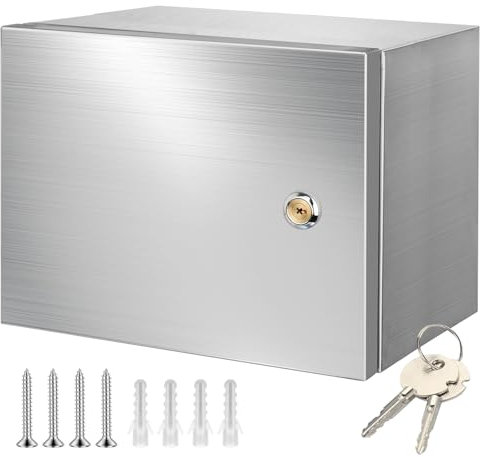 CHENGPI Edelstahl 304 Wasserdichter Schaltschrank Innen/Anschlusskasten Rostfreier Technikkasten mit Schloss,Verteilerkasten Außen Wasserdicht 250 * 200 * 140MM