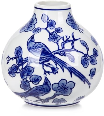 Keramik Vase Weiß und Blau für Blumendekoration Blumenvasen Deko Vase für Pampasgras Blumen, Tischdeko, Trockenblumen Deko Vasen für Wohnzimmer, Bürodeko, Modernes Dekoratives Vasen
