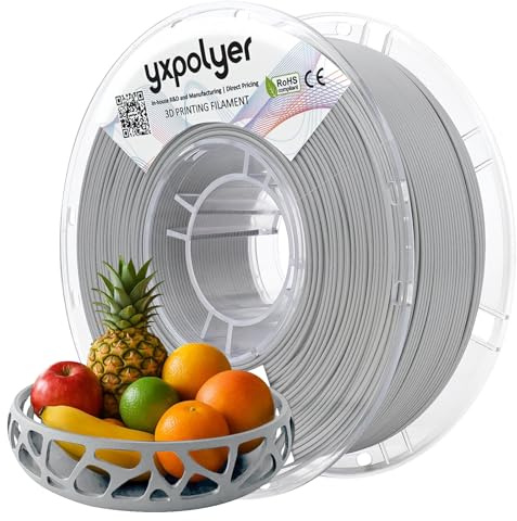 YXPOLYER PLA-Filament in Lebensmittelqualität, 1,75 mm, 1 kg, für 3D-Druck, 3D-Drucker-Filament mit transparenter AMS-kompatibler Filamentspule, Grau