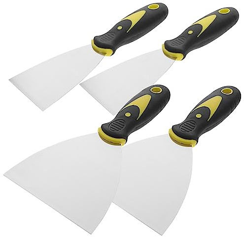 NUOBESTY 4 Stück Edelstahl Farbschaber Doppelfarbiger Griff 2,5 4 Zoll Rostfreier Tapetenschaber Spachtelwerkzeug für Malerbedarf Wandreparatur