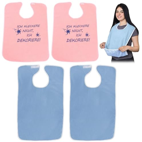4 Stück Lätzchen für Erwachsene, Erwachsenen Lätzchen Lustig Wiederverwendbar, Waschbar, Klettverschluss-Design Komfortabler Ess- und Pflege-Schutzlätz für Erwachsene und ältere Menschen beim Essen