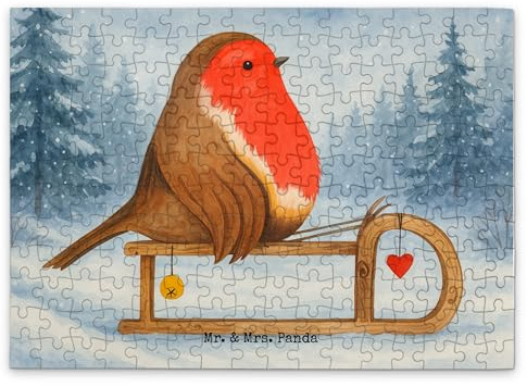 Mr. & Mrs. Panda Puzzle Rotkehlchen Schlitten Design 192 Teile - Geschenk, Puzzlespiel, Weihnachten, Vogel, 1000, 1500, 500, 2000