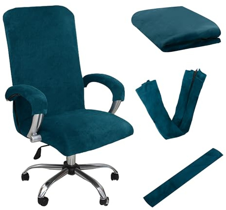 Ayoface Velvet Office Chair Cover Stretch Universal Desk Computer Chair Slipcover Washable Thick Plush Rotating Chair Protector Replacement with Arm Covers for Home Office Furniture (Dark Blue, XL)