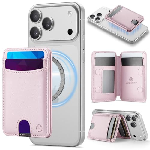 XMTON für MagSafe Wallet, 6 Kartenhalter mit RFID Schutz, Leder Geldbeutel mit Ständer, Slim Magnetische Portmonee für iPhone 17/16/15/14/13/12 Serie und für Pixel 10/Pro/Pro XL/Pro Fold, Pink