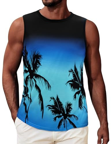 heekpek Mens Vests Tops Sleeveless Tshirt Men Tank Top Summer Round Neck Graphic Palm Tree Vests for Beach Holiday Gym
