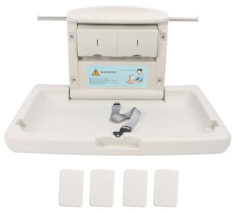 Segrehy Baby-Wickelstation, an der Wand montiert, Faltbarer Windel-Wickeltisch mit Sicherheitsgurt, Taschentuchbox-Haken für gewerbliche Badezimmer, Kunststoff, 86,5 x 56 cm