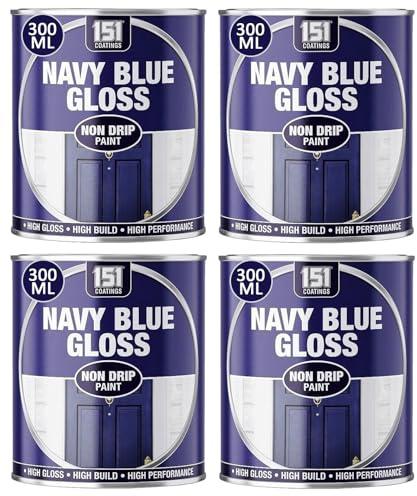 VARNOX, Navy Blue Gloss Non-Drip Paint 300ml – Hard-Drying, High-Performance Gloss with Durable Hard-Build Formula – Ideal for Wood, Metal & Concrete – Interior & Exterior Use (4PCS)