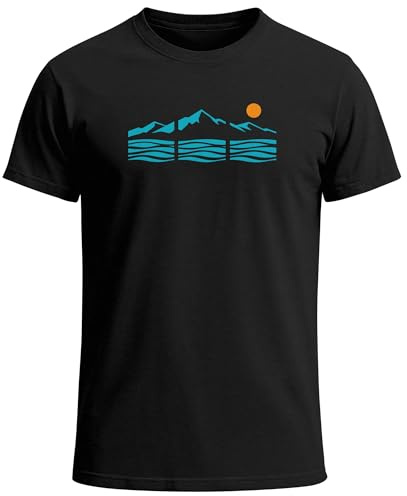 Neverless® Herren T-Shirt Grafik Landscape Illustration Berge Nature Streetwear Printshirt Fashion Streetstyle Männer
