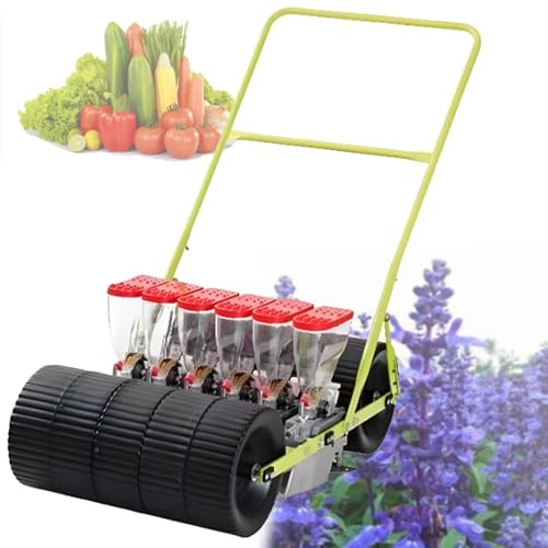 Quixnova 3/4/5/6 Row Hand Push Garden Seeder, Precision Planter Semi-Automatic Seeding Machine for Corn, Leek, Spinach, Carrots, Adjustable Row Spacing 6Row