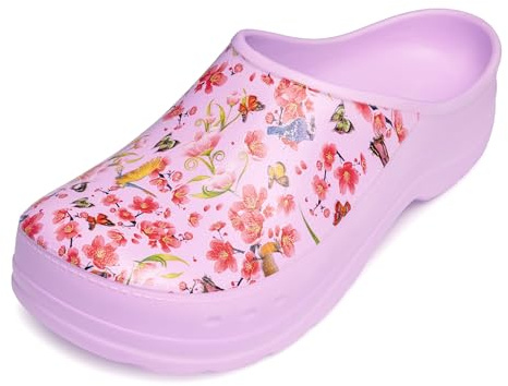 Ladeheid Zuecos Mujer EVA Ultraligeros Impermeables Clogs Jardín Antideslizantes Cómodos Estampado Floral Lila Claro LA-CA-27 (41 EU)