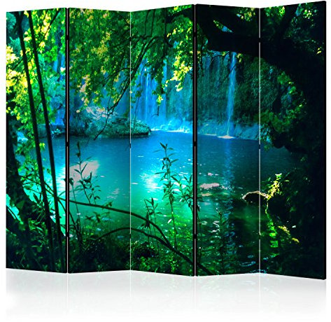 murando Raumteiler Wasserfall Natur Wasser Foto Paravent 225x172 cm beidseitig auf Vlies-Leinwand Bedruckt Trennwand Spanische Wand Sichtschutz Raumtrenner blau c-B-0132-z-c