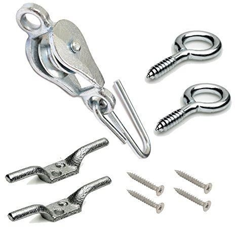 Fort Fasteners Washing Line Pulley Kits with Screw Eyes and Cleat Hooks