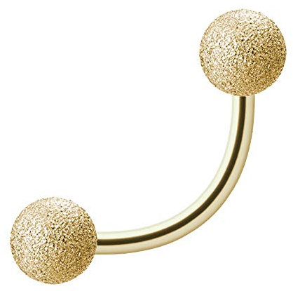 Treuheld | Piercing BANANE in DIAMANT-OPTIK - GOLD - 11 Größen - Kugeln zum Schrauben - sandgestrahlt Matt- Bauchnabelpiercing Helix Tragus Ohr - Curved Barbell - [09.] - 1.6 x 12 mm (Kugeln: 4mm)