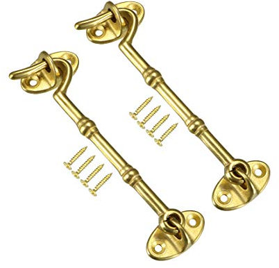 sourcing map 4.1 Cabin Hooks Eye Latch Door Gate Swivel Window Brass Hook with Mounting Screws Golden 2pcs