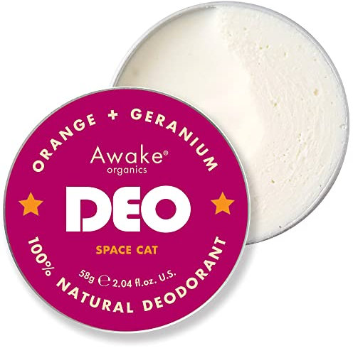 Awake Organics DEO - Natural Plastic Free Deodorant Balm - Space Cat - Orange & Geranium - Aluminium Free - Bicarb Free - Vegan - Made in England - 58g