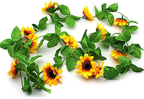 KiKiHong 3 Stück Künstliche Sonnenblumen,Sonnenblumen Girlande,Fake Girlande Reben Hängende für Outdoor Indoor Hochzeit Wand Dekoration, Gelb