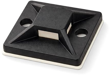 Black Cable Ties Bases Self Adhesive 4 Way Fixing Mounts Fast Tidy Up Cables (50, 19x19mm)