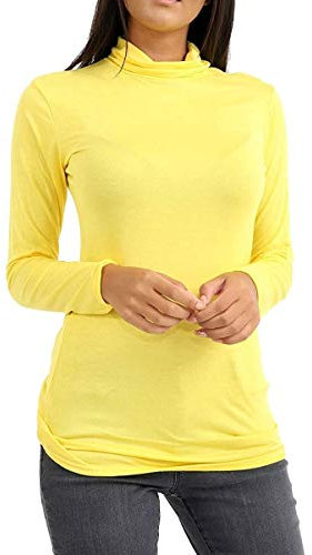 Candid Styles Ladies Polo Roll Neck Long Sleeve Turtle Neck Plain Jumpers for Women Top 8 26 (16-18, Yellow)
