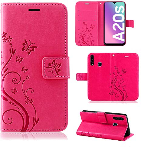 Hülle Kompatibel mit Samsung Galaxy A20s | Klapphülle Schutzhülle mit Kartenfächer Kompatibel für Galaxy A20s | Magnetverschluss Klapphülle | Pink