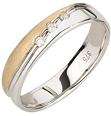 Ardeo Aurum Damenring aus 375 Gold bicolor Gelbgold Weißgold mit 0,06 ct Diamant Brillant massiv matt Trauring Modell 109-237 Größe 54
