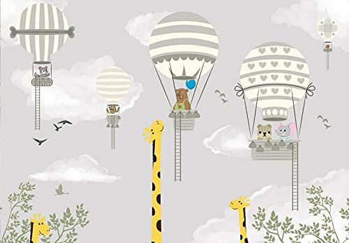 Fototapete grau Tiere Kinderzimmer Mädchen Jungen Wandtapete Vlies Tapete Latexdruck UV-Beständig Geruchsfrei Hohe Auflösung Montagefertig (13813, V10 (368x280 cm) 4 Bahnen)