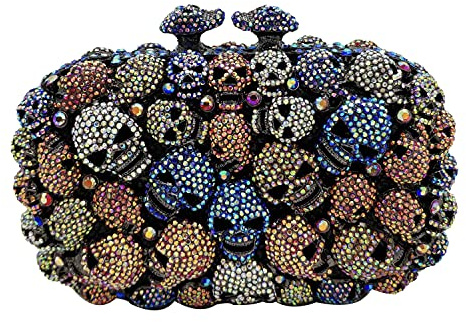 Boutique De FGG Clutch-Geldbörse mit Totenkopf-Kristallen, für Damen, formelle Strass-Clutch, Abendtasche, Halloween, Minaudiere-Handtasche, Mini, Multi#416-1, Mini