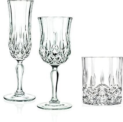 Set 18 Pezzi 6 Calici Vino 6 Calici Flute + 6 Bicchieri Acqua in Vetro Opera RCR