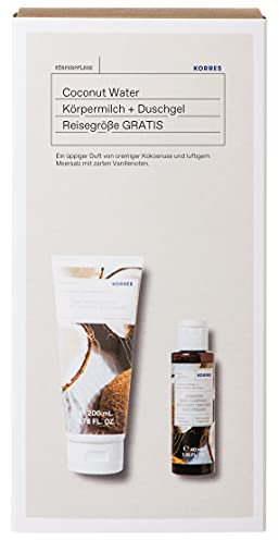 KORRES The COCONUT WATER Surprise Set, 2-teilig, Duschgel (40ml) & Körpermilch (200ml), vegan, für feuchtigkeitsspendende Pflege