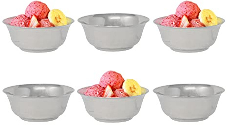 GK Global Kitchen Small Dessert Bowls Stainless Steel Set of 6 Ice Cream Appetiser Fruit Sundae Salad Cocktail Dishes Serving Metal Snack Pickle Relish Condiment Bowls (10.5cm)