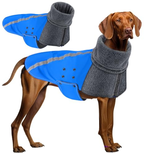 SlowTon Winter Hundemantel, Warmes Polarfleece Futter Hunde Outdoor Jacke mit Rollkragen Schal Reflektierende Streifen Verstellbare wasserdichte Winddichte Outfits für Kleine Mittelgroße Hunde