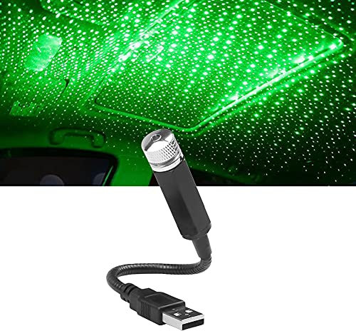 Fiacvrs Star Projector Night Light USB Car Roof Lights,Portable Adjustable Romantic Interior Car Lights Plug and Play(Green)