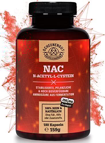 NAC -WICHTIG: 750mg N Acetyl Cystein Hochdosiert je Kapsel -Hohe Bioverfügbarkeit und Verträglichkeit- Keine Zusätze -NAC Kapseln- NAC 800 -Vegan und Laborgeprüft- DE SCHEUNENGUT®
