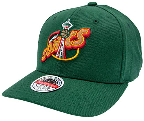 Mitchell & Ness NBA/HWC Team Ground 2.0 Classic Red Curved Snapback - Seattle Supersonics, 1994 Logo, Grün
