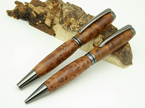 Set Füller und Kugelschreiber JR Thuja Maser Holz handgedrechselt Edelholz
