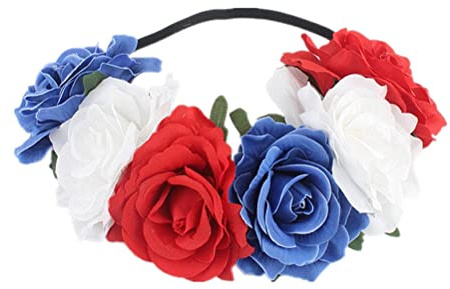 Fashion Flower Garland Headband, Red Blue White Headdress British Hairband, Union Jack Headband Flower Hairband Party Costume Dress Up Hair Accessories For Queen Platinums Jubilee Decorations 2022