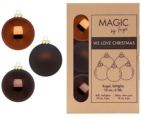 Weihnachtskugeln 10cm Glas 6 Stück in Kartonbox Christbaumkugeln Set Cognac Diamond