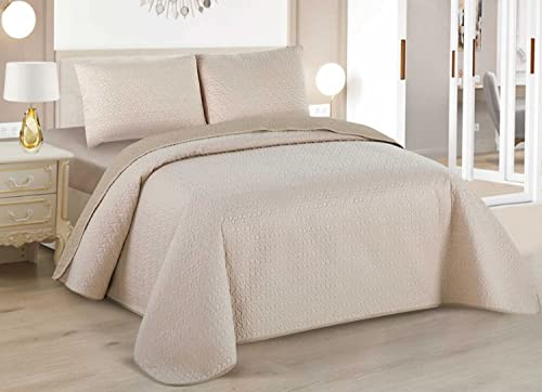 BESCH Boutis Tagesdecke Für Frühling und Sommer wendbar Farbe Beige + 1 Kissenbezug 50 x 70 cm - Gesteppte Tagesdecke für 1 Personen Dünne, leichte (180x260cm)