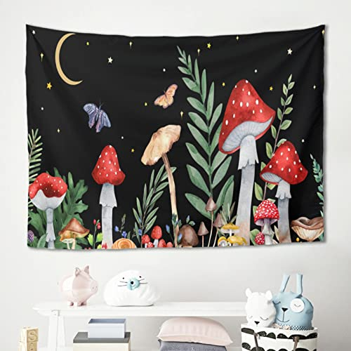 Gamoii Wandbehänge Roter Pilz Psychedelische Pflanzen Mond Schmetterling Wandtuch Tapestry Picknickdecke Strandtücher Yogamatte Maschinenwaschbar Wandkunst Sofabezug Multicolor 200x150cm
