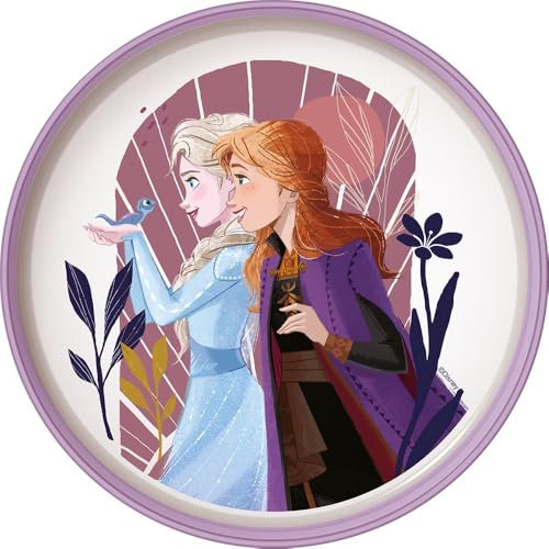 STOR Plato plano Disney Frozen Elsa Anna de plástico blanco y lila para niñas con base antideslizante