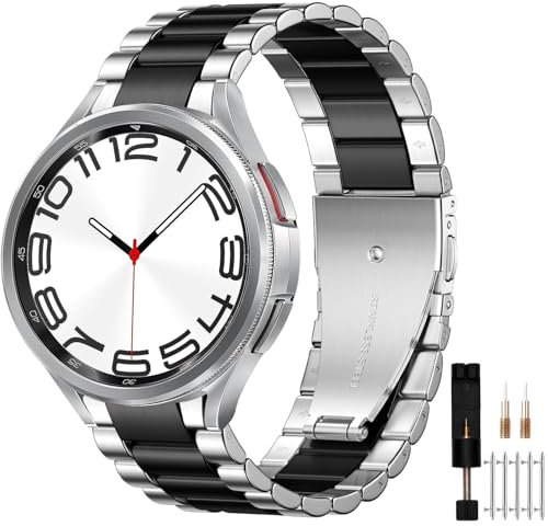 Mastten Keine Lücke Metall Armband Kompatibel mit Samsung Galaxy Watch 7 6 5 4 44mm 40mm, Edelstahl Ersatzarmband für Galaxy Watch 6 Classic 43mm 47mm / 4 Classic 42mm 46mm / 5 Pro, Schwarz/Silber