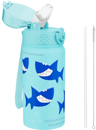 GOPPUS Trinkflasche Kinder 420ml Edelstahl Flasche mit Strohhalm und auslaufsicherem Deckel Sport BPA-frei Wasserflasche Jungen Mädchen