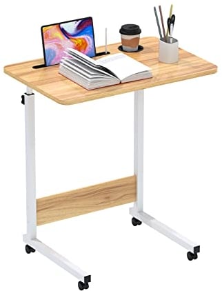 PIPIPOXER Scrivania per Computer, 60x40cm Tavolino Rotante Con Freno, Slot per PC per Tablet Cellulare, Slot per Tazza, Scrivania Mobile Regolabile in Altezza 69-90cm per PC per Tablet Cellulare,Legno