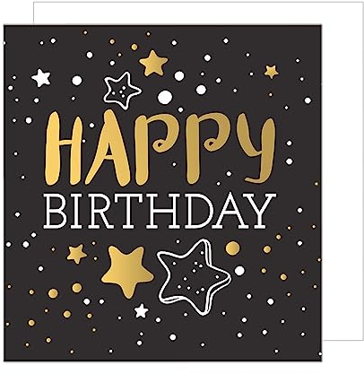 Edition Seidel Premium quadratische Geburtstagskarte mit Umschlag. Glückwunschkarte Happy Birthday Karte Geburtstag Mann Frau Teenager Punkte Sterne Schwarz Gold (GQ100)