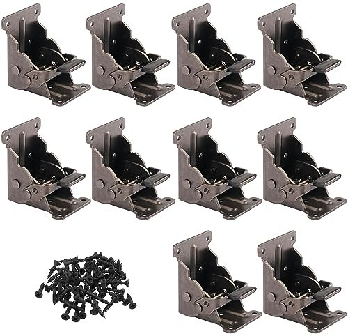GENHAKON 10 Stück robuste Klapptischbeinhalterungen, selbstsicherndes Scharnier, faltbare Stützhalterung mit Schrauben für DIY-Tische, Betten, klappbare Werkbänke